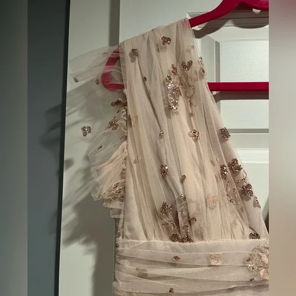 Soieblu gown size large (8/10). Pale pink with gold glitter flowers and hearts - Picture 4 of 10